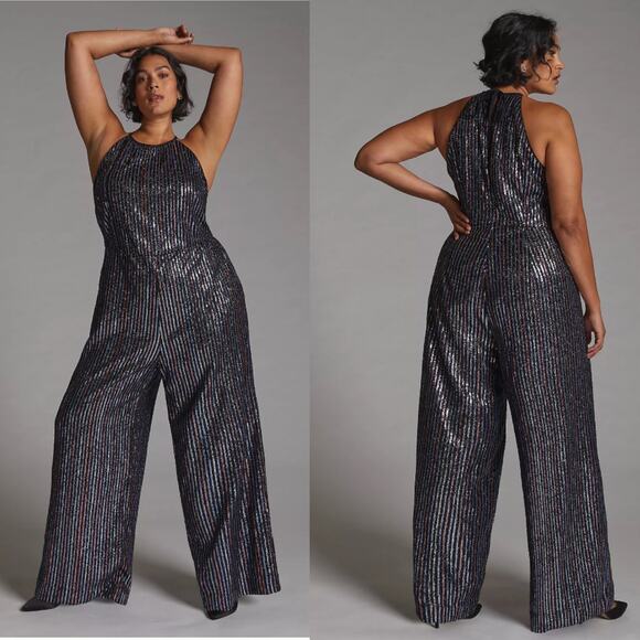 Anthropologie Maeve Disco Halter Sequin Cutout Plus Size Jumpsuit Size 20 - Picture 3 of 9